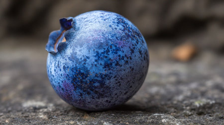 A singular blueberry on a textured surface, presented in macro detail.の素材