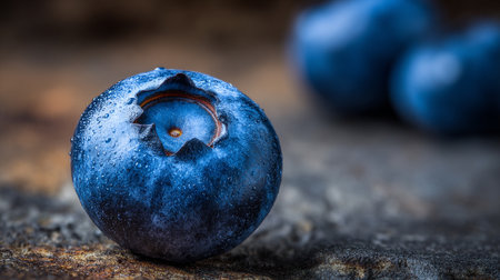Fresh blueberries glistening with dew drops creating a vibrant and appealing image.の素材