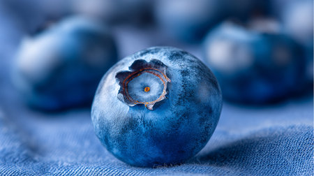 Captivating macro photograph showcasing the delightful texture and color of fresh blueberries.の素材