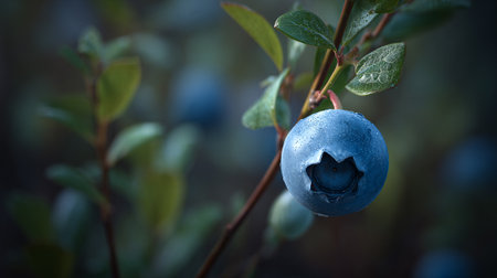 Dew-Kissed Blueberry on the Vine: A Glimpse of Nature's Bounty and Freshnessの素材