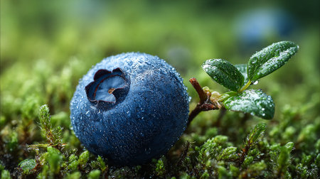 Dew Kissed Blueberry: A Macro Shot Displaying Refreshing Natural Beautyの素材