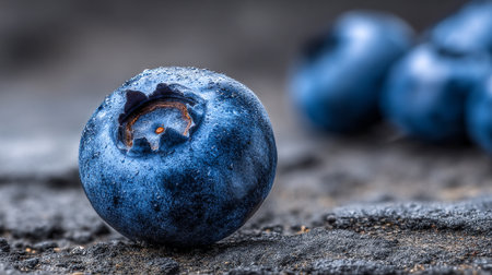 Fresh blueberry showing details with water droplets and others in backgroundの素材