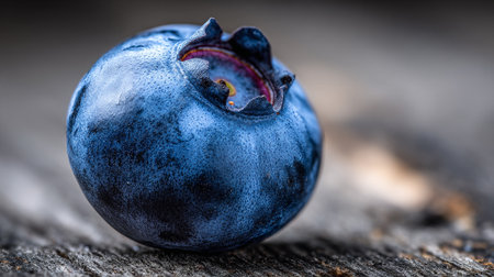 Fresh Blueberry Displayed Intricately on Wooden Surface with Delightful Textureの素材