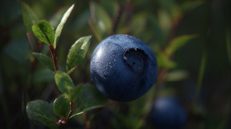 Fresh Blueberry Jewel: A Stunning Macro View with Dew Dropsの素材