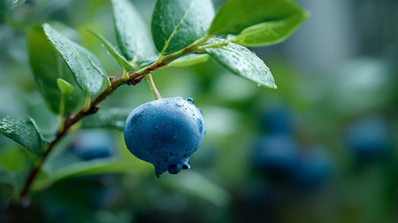 Fresh Ripe Blueberry Hanging on a Branch Ready to be Pickedの素材