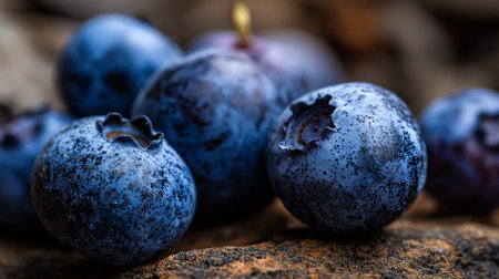 Fresh and Plump: A Cluster of Blueberries on a Rustic Stone Surfaceの素材