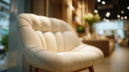 Elegant modern white chair in a showroom setting showcases minimalist designの素材