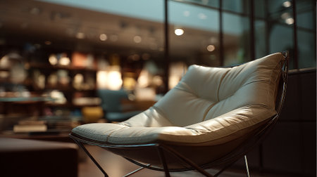 Stylish cream-colored leather lounge chair in modern interior setting shines with eleganceの素材