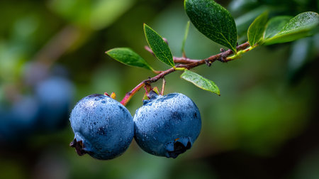 Dew-Kissed Blueberries: A Vibrant Macro Shot of Nature's Sweet Bountyの素材