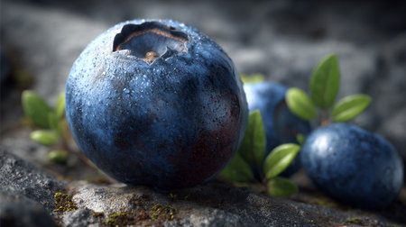 Fresh Blueberries with Morning Dew: A Macro Shot of Organic Berriesの素材