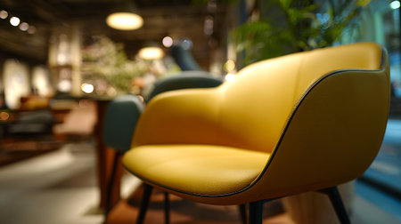Elegant yellow chair stands out in a modern, blurred interior design spaceの素材