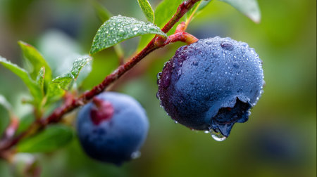 Dew Kissed Blueberries: A Fresh, Healthy Delight on the Vineの素材