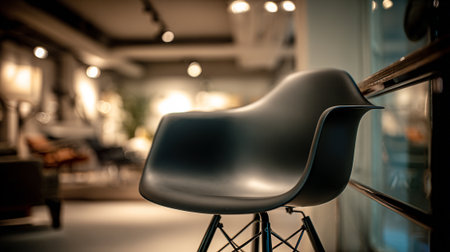 A sleek modern chair invites rest in a softly lit showroom setting.の素材