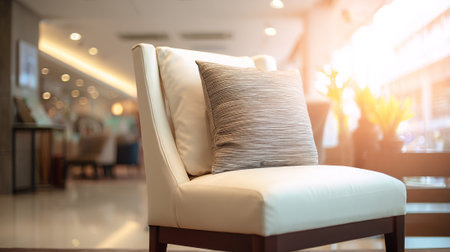 Elegant White Armchair with Striped Pillow in Bright Modern Interiorの素材