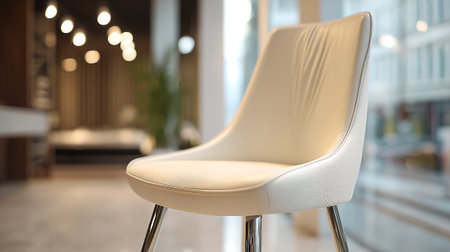 Elegant modern chair in light cream color with stainless steel legsの素材