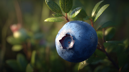 Dewy Blueberry Delight: A Fresh and Vibrant Fruit on the Bushの素材