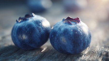 Fresh blueberries glistens with moisture in bright, clean presentation for advertisingの素材