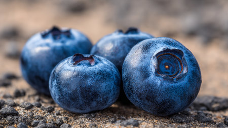 Group of Fresh Blueberries on Grainy Surface Displaying Natural Beautyの素材