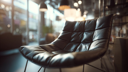 Stylish Leather Chair in a Modern Office Setting with Natural Sunlightの素材