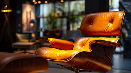 Luxurious Leather Lounge Chair in Stylish Interior Setting with Natural Lightの素材