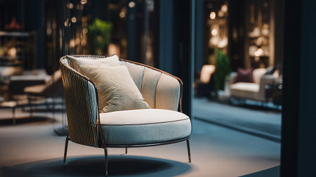 Luxurious Armchair with Striped Pillow in a Stylish Interior Spaceの素材