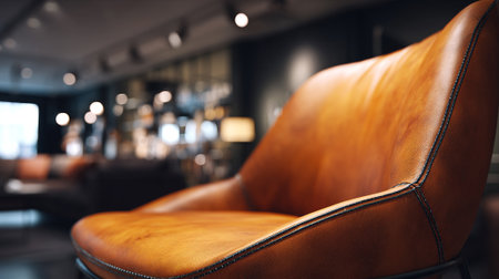 Luxurious Tan Leather Armchair Detail in Contemporary Interior Setting with Soft Lightingの素材