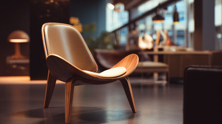 Minimalist wooden chair in modern interior design, a study in shape and shadowの素材