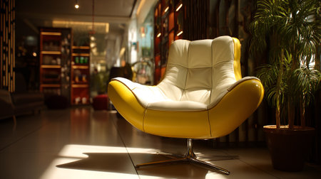 Stylish Yellow and White Armchair in Modern Interior Design Setting.の素材