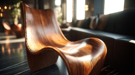 Modern Wood Lounge Chair in Designer Interior with Polished Floorの素材