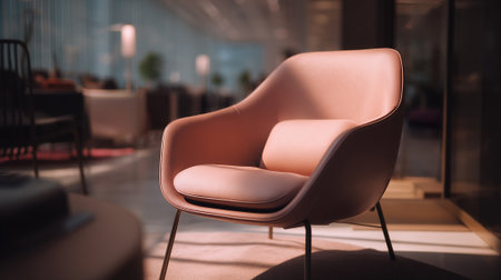 Elegant armchair in modern lounge area with sophisticated style and subtle lightの素材