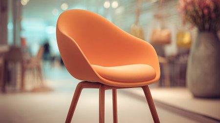 Modern Orange Chair with Wooden Legs in a Bright Room Settingの素材