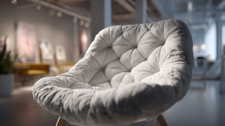 Elegant white upholstered armchair with tufted details in a bright, modern interiorの素材