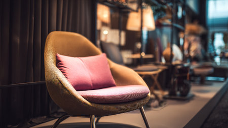 Cozy reading nook features a stylish armchair and muted modern interiorの素材