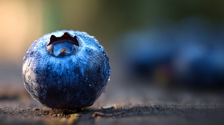 A captivating macro of a glistening blueberry, showcasing freshness and natural appealの素材