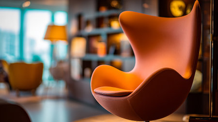 Stylish Orange Egg Chair in Modern Interior with Blurry Background Viewの素材