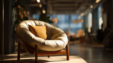 Luxurious Round Chair with Pillow in Sophisticated Office Interior Settingの素材