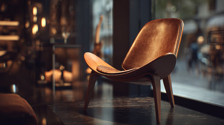 Elegant Brown Leather Chair in Modern Interior Design Showcasing Sophisticationの素材