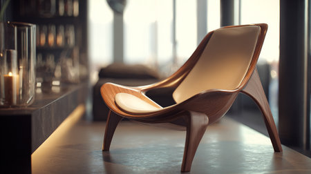 Modern Wooden Lounge Chair in Elegant Interior Setting for Relaxation and Styleの素材