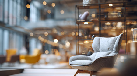 Relaxing Armchair in Elegant Blurred Interior with Stylish Shelf and Bokehの素材