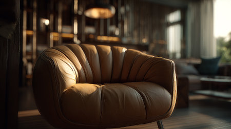Luxurious Leather Armchair in Elegant Interior Design Setting with Subtle Lightingの素材