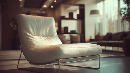 Comfortable Modern Armchair in a Brightly Lit Stylish Living Room Spaceの素材