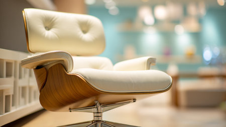 Elegant Modern Lounge Chair with Cream Leather and Wood Finish Designの素材