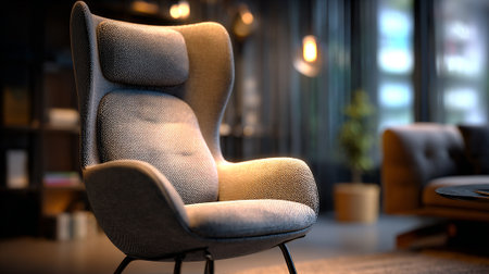 Cozy grey armchair in a beautifully decorated living room interior spaceの素材