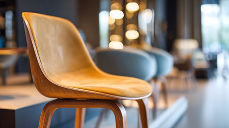 Modern Minimalist Chair Interior Design with Neutral Color Palette and Bokeh Effectsの素材