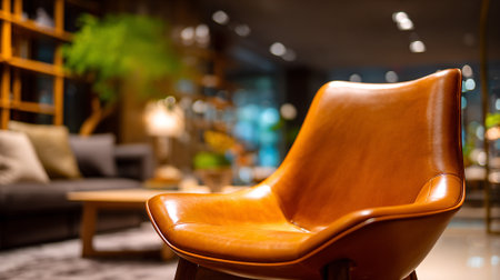Inviting Orange Leather Chair in a Stylish and Comfortable Modern Living Roomの素材