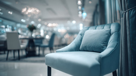 Elegant Light Blue Armchair in a Luxury Interior Setting, Soft Focusの素材