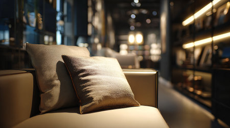Modern Sofa with Pillows in Elegant Living Room Interior Designの素材