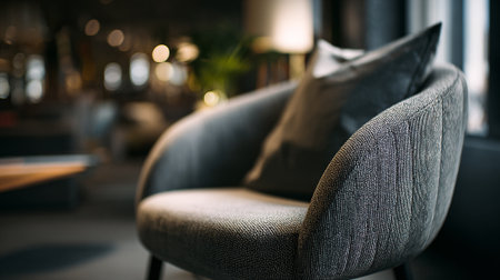 Luxurious textured armchair invites relaxation and quiet contemplation in a modern spaceの素材