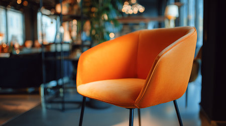 Vibrant Orange Chair in a Modern, Stylish Cafe Interior Settingの素材
