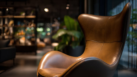 Elegant leather armchair in a contemporary interior design setting, soft focusの素材